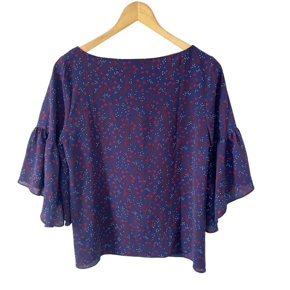 Tommy Hilfiger Navy Red Floral Print Scoop Neckline Bell Sleeves Blouse - Picture 2 of 6